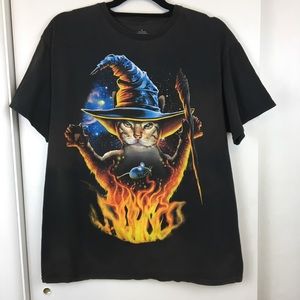 Cat Wizard T-Shirt Black Sz XL